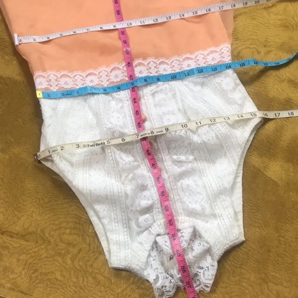 VTG,Handmade peach Pink Orange Formal Lace Women Dress 👗 Size S Aproximadamente